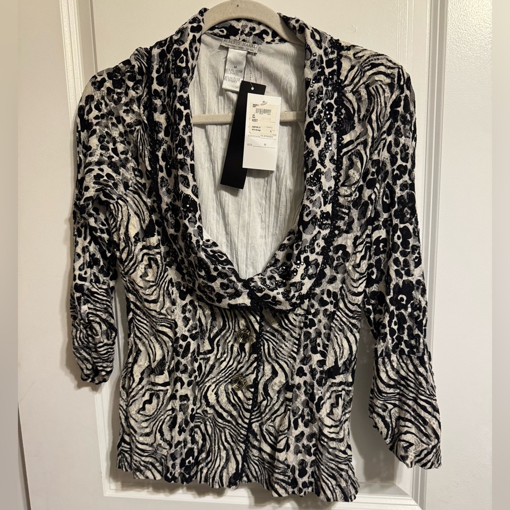 Alberto‎ Makali Black and White Animal Print Blazer